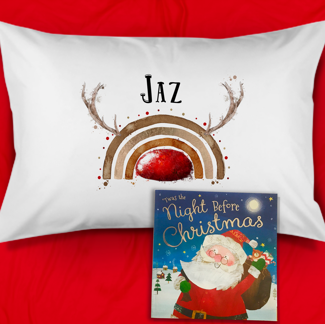 Reinbow Reindeer Rainbow Personalised Christmas Eve Pillow Case & Book