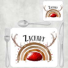 Load image into Gallery viewer, Reinbow Rudolph Rainbow Christmas Dinner Placemat
