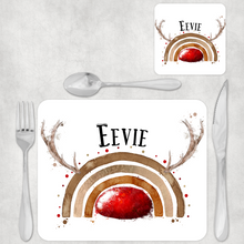 Load image into Gallery viewer, Reinbow Rudolph Rainbow Christmas Dinner Placemat
