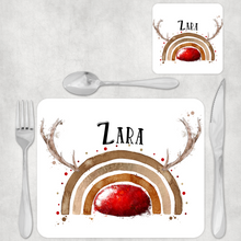 Load image into Gallery viewer, Reinbow Rudolph Rainbow Christmas Dinner Placemat
