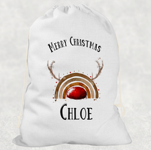 Load image into Gallery viewer, Reinbow Rudolph Rainbow Personalised Christmas Santa Sack
