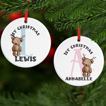 Load image into Gallery viewer, Reindeer Bear Alphabet Christmas Ceramic Bauble
