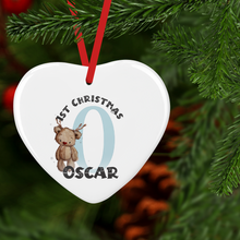 Load image into Gallery viewer, Reindeer Bear Alphabet Christmas Ceramic Bauble
