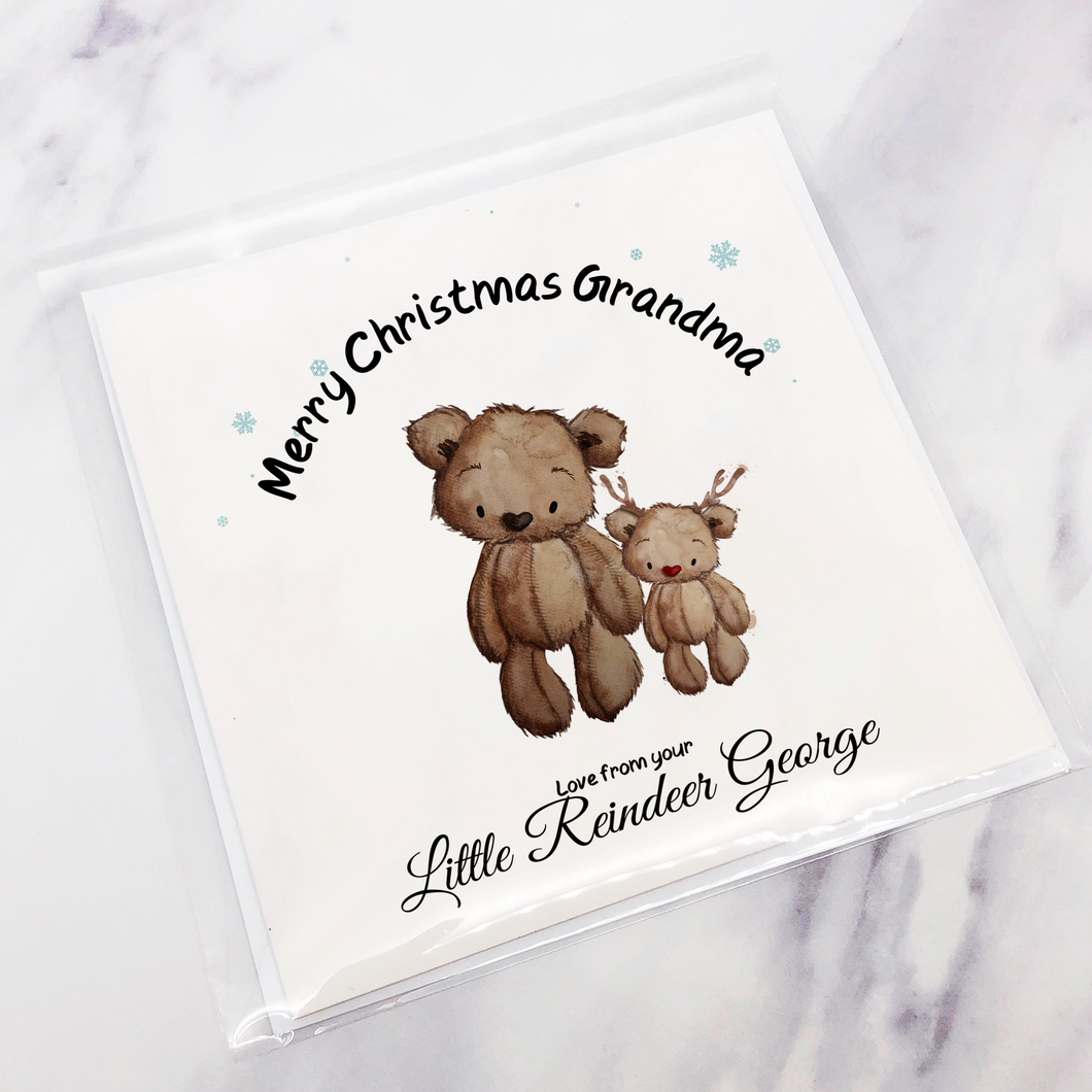 Little Reindeer Bear Rainbow Christmas Card