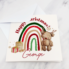 Load image into Gallery viewer, Reindeer Bear Rainbow Christmas Card
