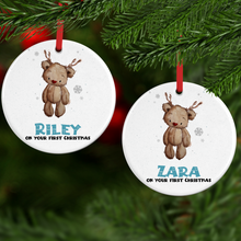 Load image into Gallery viewer, Reindeer Bear Christmas Ceramic Bauble

