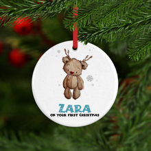 Load image into Gallery viewer, Reindeer Bear Christmas Ceramic Bauble

