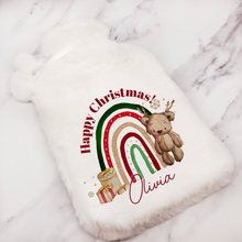 Load image into Gallery viewer, Reindeer Bear Rainbow Christmas Hot Water Bottle Cover
