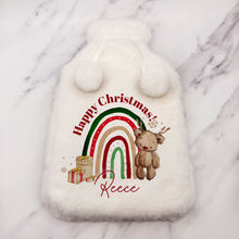 Load image into Gallery viewer, Reindeer Bear Rainbow Christmas Hot Water Bottle Cover
