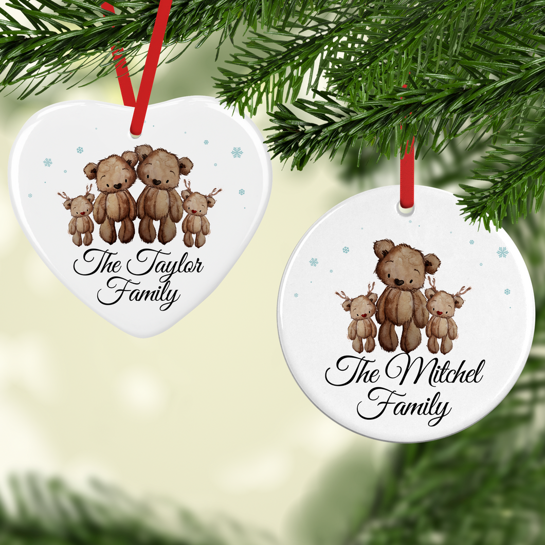 Reindeer Bear Family Christmas Ceramic Bauble