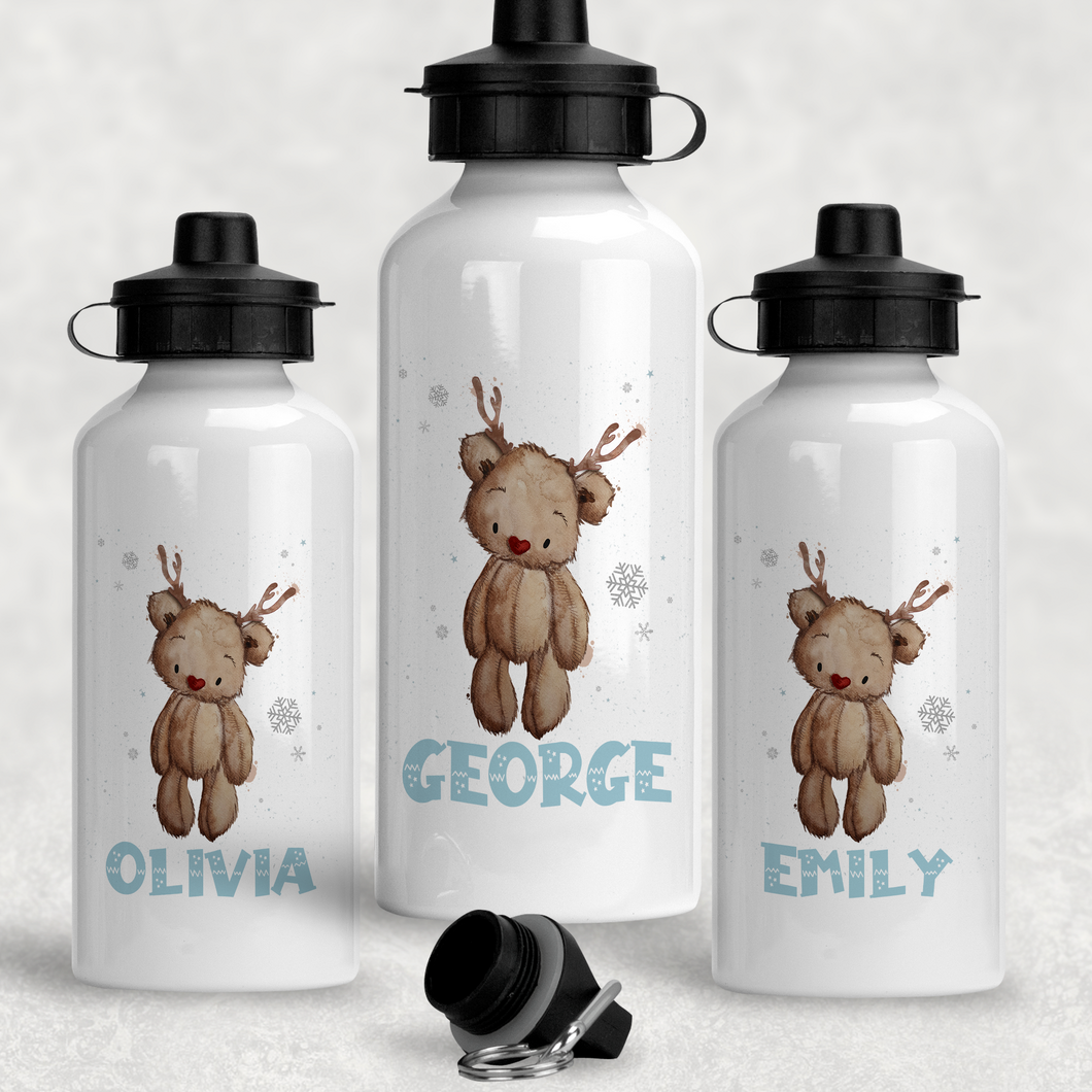 Reindeer Bear Christmas Personalised Aluminium Water Bottle 400/600ml