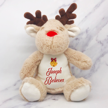 Load image into Gallery viewer, Believes Christmas Bell Personalised Reindeer Plush Toy
