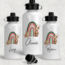 Load image into Gallery viewer, Reindeer Bear Rainbow Christmas Personalised Aluminium Water Bottle 400/600ml
