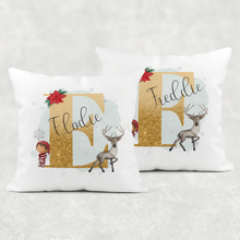 Load image into Gallery viewer, Reindeer &amp; Elf Alphabet Personalised Christmas Cushion
