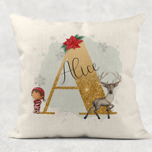 Load image into Gallery viewer, Reindeer &amp; Elf Alphabet Personalised Christmas Cushion
