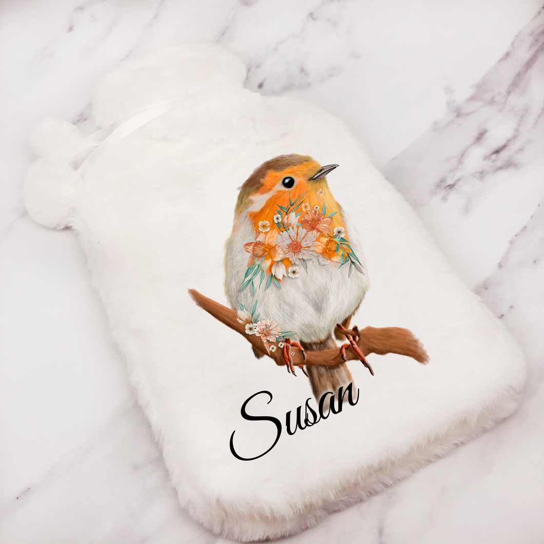 Robin Floral Hot Water Bottle Cover