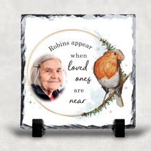 Load image into Gallery viewer, Robins Appear When Loved Ones Are Near Photo Personalised Christmas Slate
