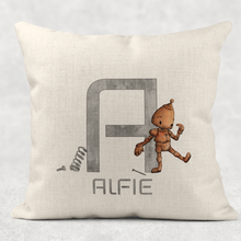 Load image into Gallery viewer, Robot Alphabet Cushion Linen White Canvas
