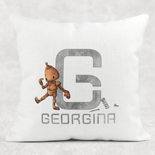 Load image into Gallery viewer, Robot Alphabet Cushion Linen White Canvas
