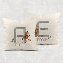 Load image into Gallery viewer, Robot Alphabet Cushion Linen White Canvas
