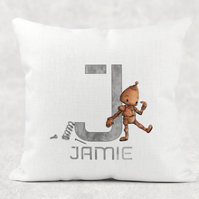 Load image into Gallery viewer, Robot Alphabet Cushion Linen White Canvas
