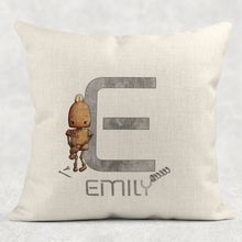 Load image into Gallery viewer, Robot Alphabet Cushion Linen White Canvas
