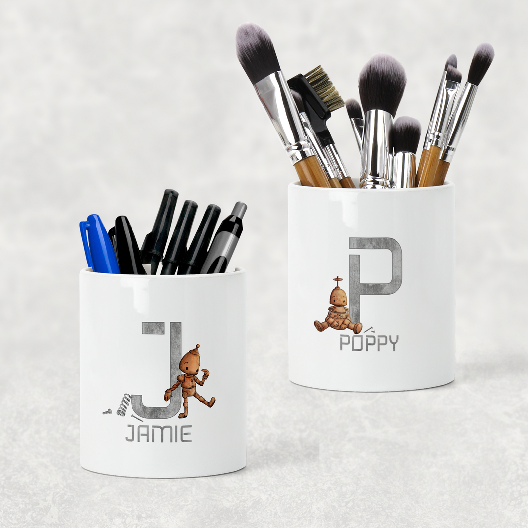 Robot Alphabet Watercolour Pencil Caddy / Make Up Brush Holder