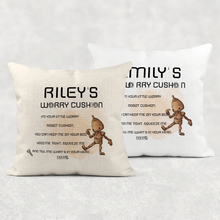 Load image into Gallery viewer, Robot Personalised Worry Comfort Cushion Linen White Canvas
