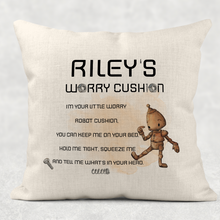 Load image into Gallery viewer, Robot Personalised Worry Comfort Cushion Linen White Canvas
