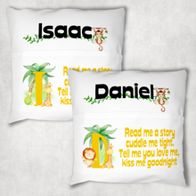 Load image into Gallery viewer, Safari Jungle Personalised Pocket Book Cushion Cover White Canvas
