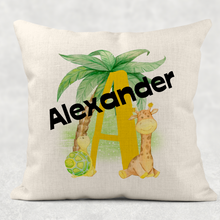 Load image into Gallery viewer, Safari Alphabet Personalised Cushion Linen White Canvas
