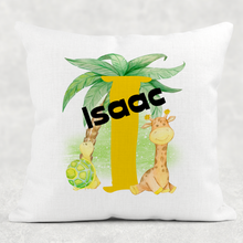 Load image into Gallery viewer, Safari Alphabet Personalised Cushion Linen White Canvas
