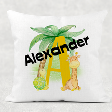 Load image into Gallery viewer, Safari Alphabet Personalised Cushion Linen White Canvas
