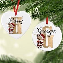 Load image into Gallery viewer, Santa Bear Alphabet Christmas Ceramic Bauble
