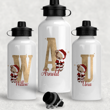 Load image into Gallery viewer, Santa Bear Alphabet Christmas Personalised Aluminium Water Bottle 400/600ml
