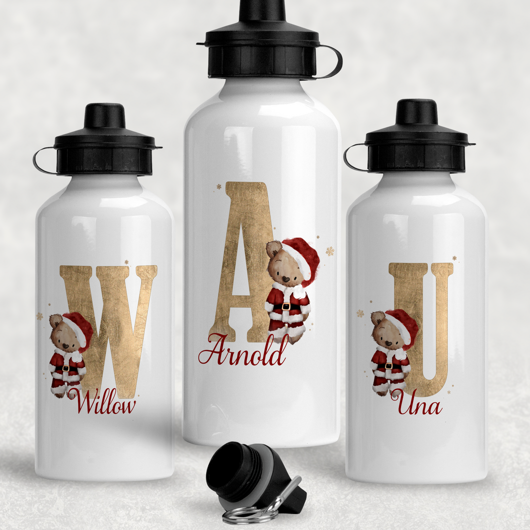 Santa Bear Alphabet Christmas Personalised Aluminium Water Bottle 400/600ml