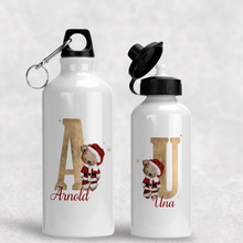 Load image into Gallery viewer, Santa Bear Alphabet Christmas Personalised Aluminium Water Bottle 400/600ml
