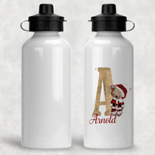 Load image into Gallery viewer, Santa Bear Alphabet Christmas Personalised Aluminium Water Bottle 400/600ml
