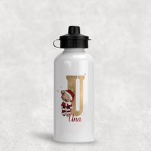 Load image into Gallery viewer, Santa Bear Alphabet Christmas Personalised Aluminium Water Bottle 400/600ml
