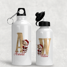 Load image into Gallery viewer, Santa Bear Alphabet Christmas Personalised Aluminium Water Bottle 400/600ml
