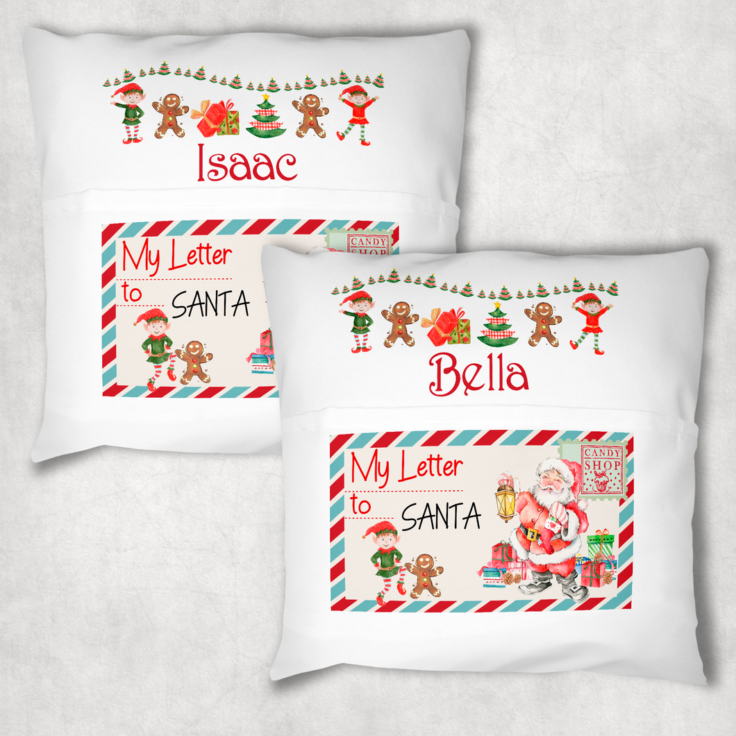 Christmas Letter Festive Personalised Pocket Book Cushion Cover White Canvas