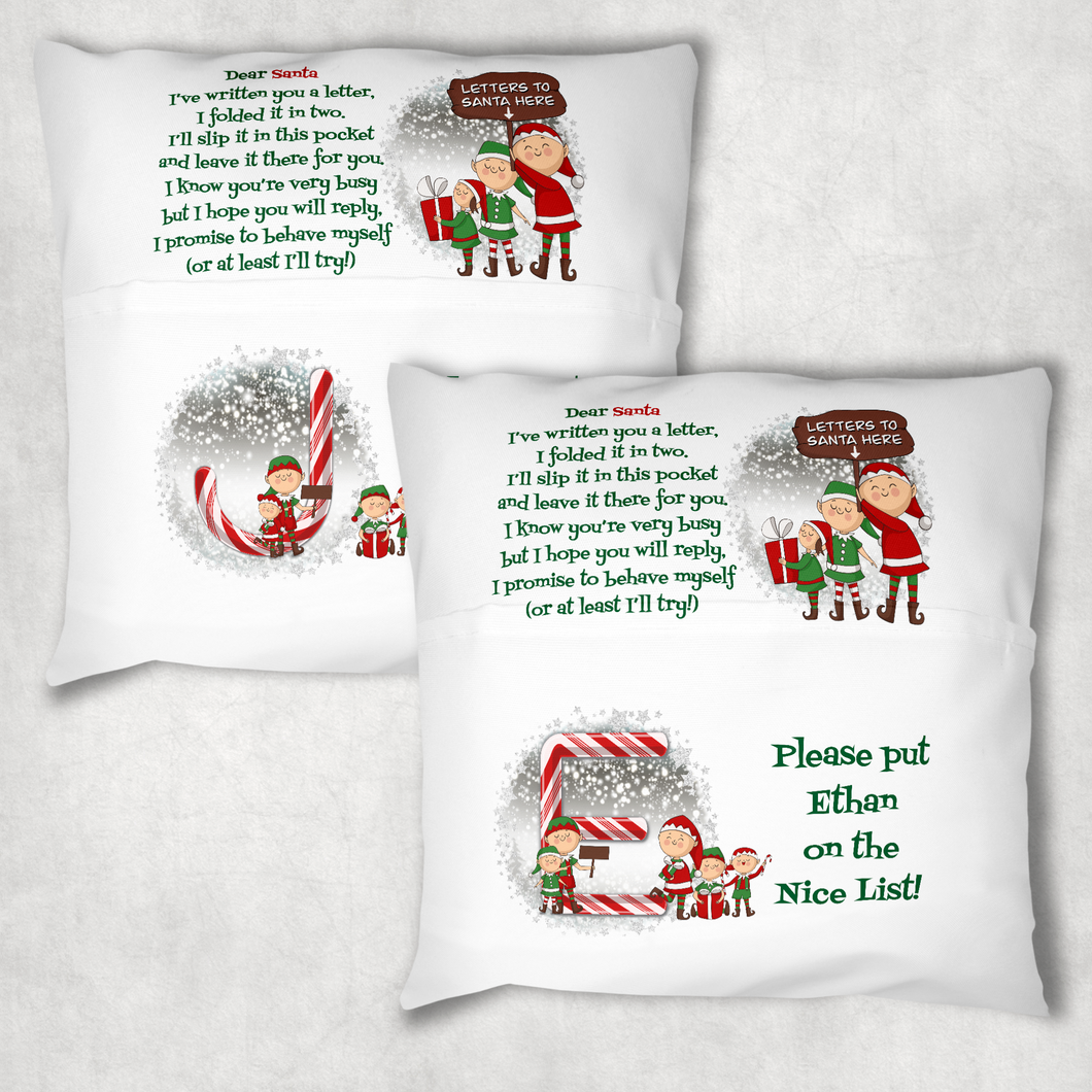 Christmas Letters to Santa Personalised Pocket Book Cushion Cover White Canvas