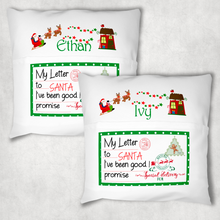 Load image into Gallery viewer, Christmas Letters Sleigh Personalised Pocket Book Cushion Cover White Canvas
