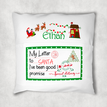 Load image into Gallery viewer, Christmas Letters Sleigh Personalised Pocket Book Cushion Cover White Canvas
