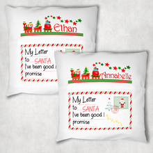 Load image into Gallery viewer, Christmas Letters Train Personalised Pocket Book Cushion Cover White Canvas
