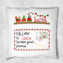 Load image into Gallery viewer, Christmas Letters Train Personalised Pocket Book Cushion Cover White Canvas
