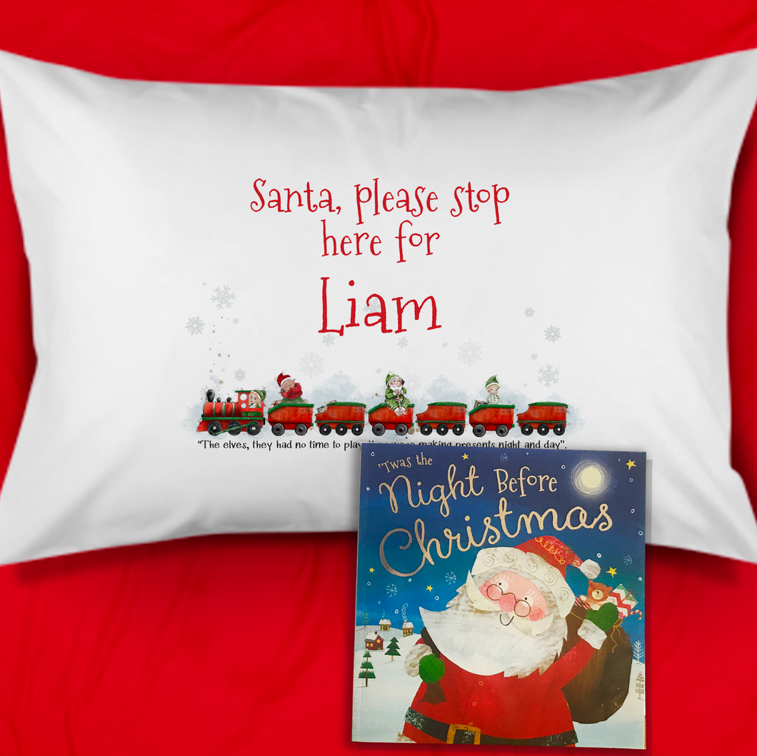 Santa Stop Here Personalised Christmas Eve Pillow Case & Book