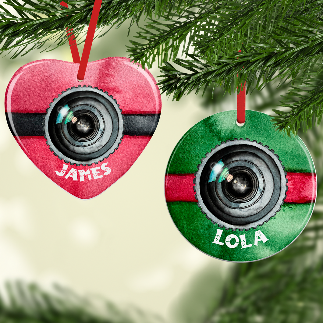 Santa/Elf Camera Christmas Ceramic Bauble