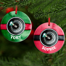 Load image into Gallery viewer, Santa/Elf Camera Christmas Ceramic Bauble
