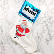 Load image into Gallery viewer, Personalised Santa Sequin Topped Christmas Stocking
